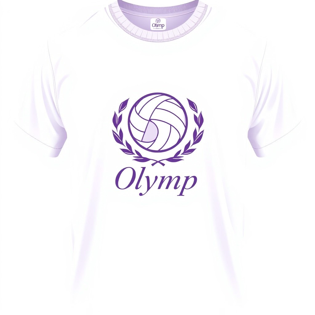 A refined t-shirt design for a volleyball school named 'Olymp', featuring the school's emblem and crest