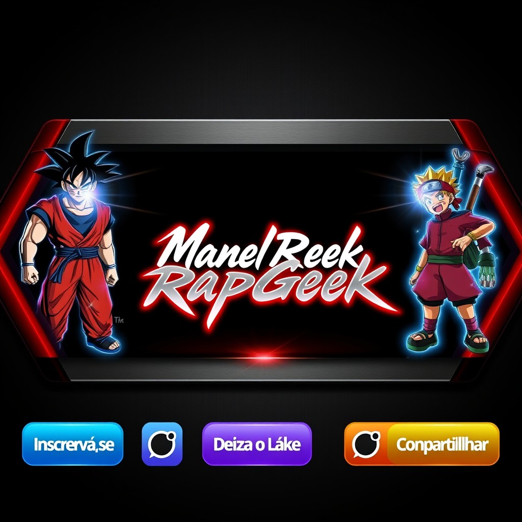 A captivating YouTube channel banner design for 'ManelRapGeek', tailored to a resolution of 2560x1440px with a safe area of 1546x423px