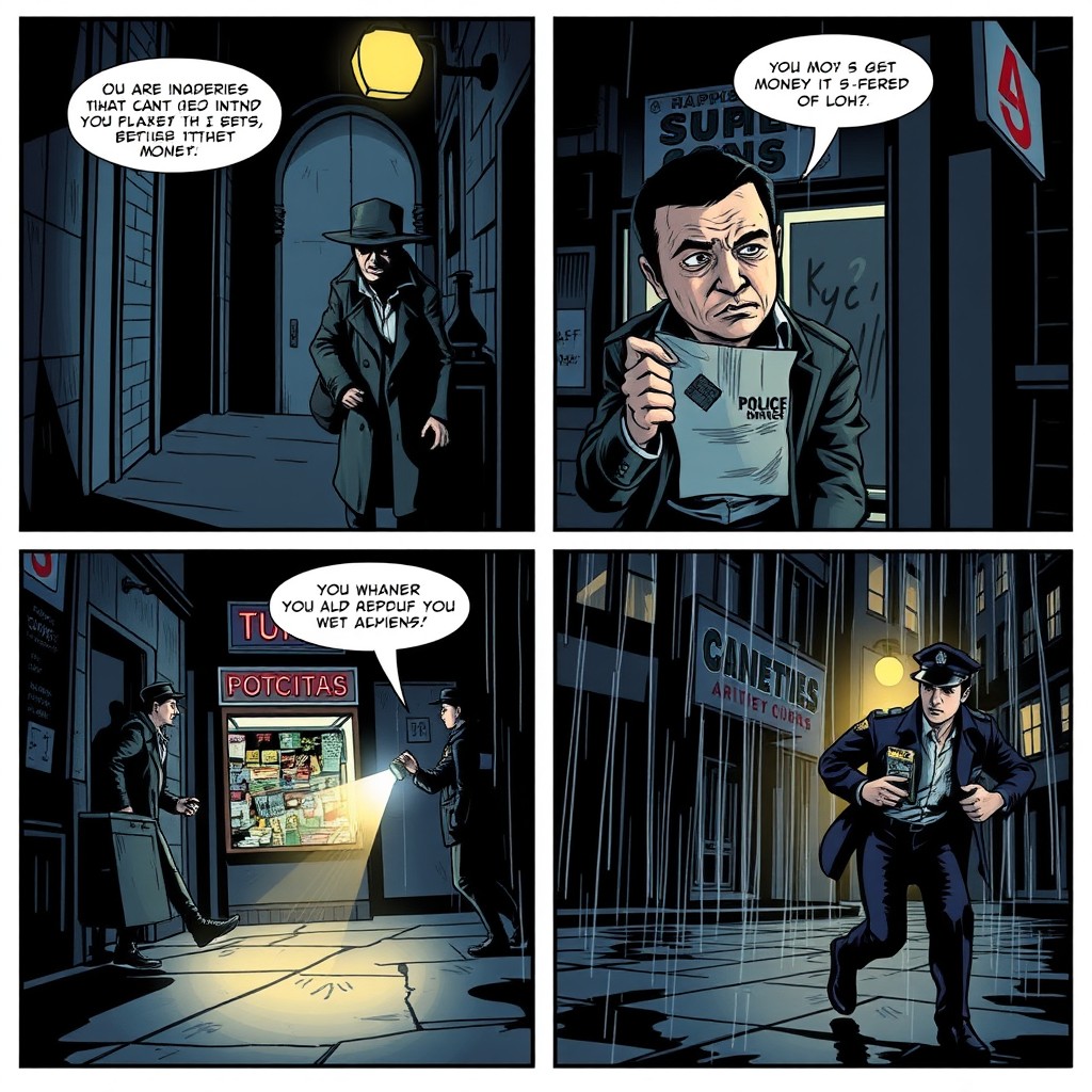 A captivating four-panel comic story with a crime theme