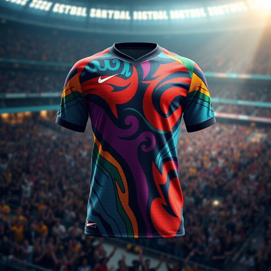 A beautifully designed jersey featuring vibrant colors and striking patterns