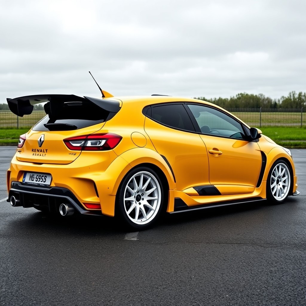 A modified Renault Megane 3, featuring the side air intake of a Lamborghini Aventador and the upper side air intake design of a Ferrari 488 GTB