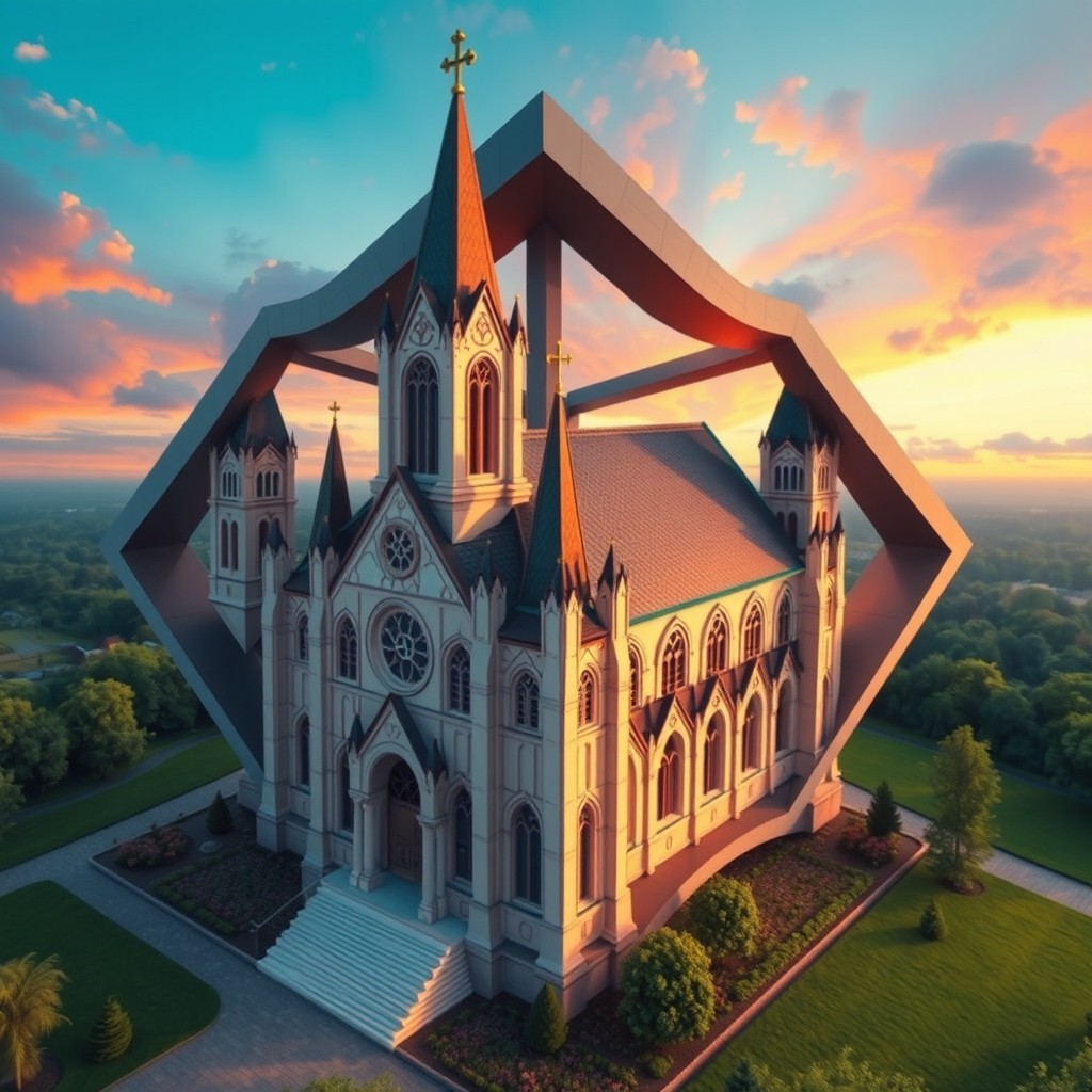 An imaginative representation of a church inspired by church św