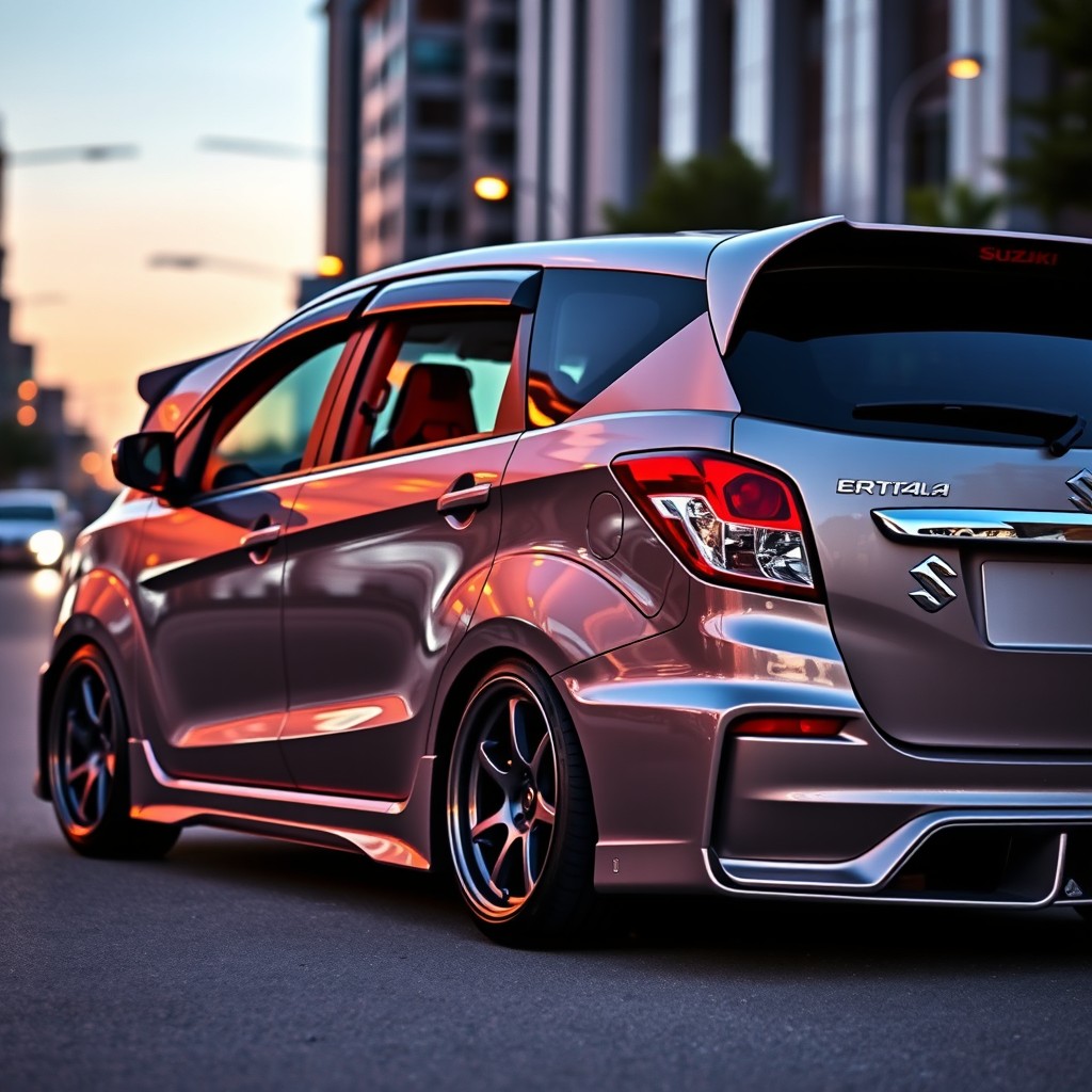 A sleek and modern modified Suzuki Ertiga featuring a body kit with prominent winglets