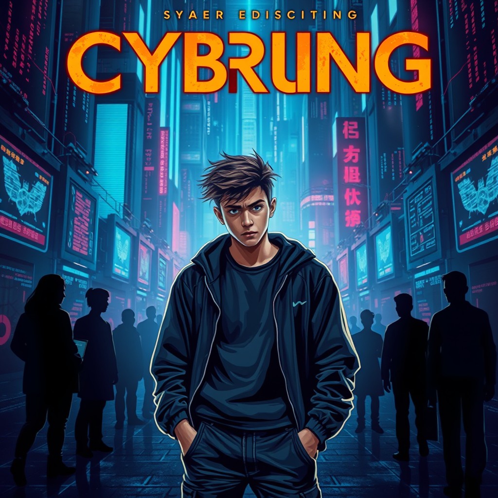 A book cover featuring a person with an expression of fear or anxiety in a cybernetic world