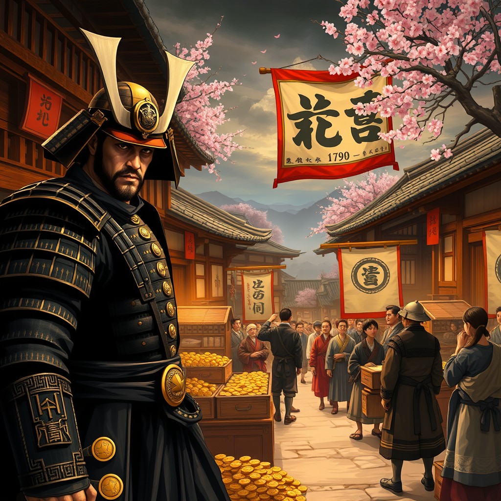 A dramatic and historical scene illustrating the themes of Fear, Greed, and Hope in 1790s Japan