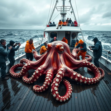 Epic Encounter: Colossal Octopus Caught by Fishermen