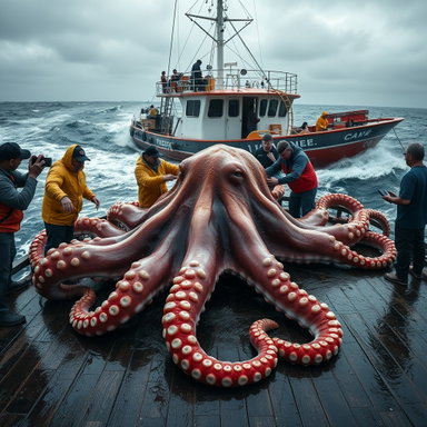 Epic Encounter: Colossal Octopus Caught by Fishermen