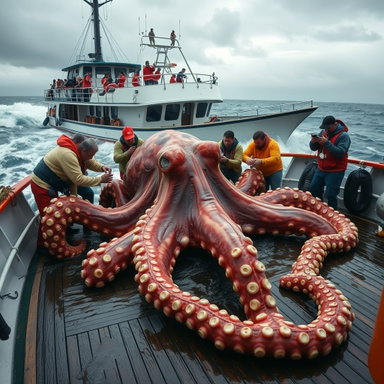 Epic Encounter: Colossal Octopus Caught by Fishermen