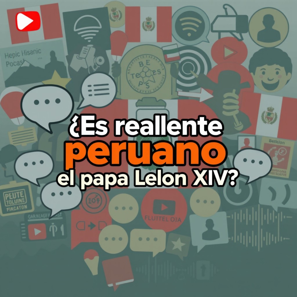 A vibrant YouTube thumbnail design featuring the title '¿Es realmente peruano el papa León XIV?' in bold, eye-catching typography at the center