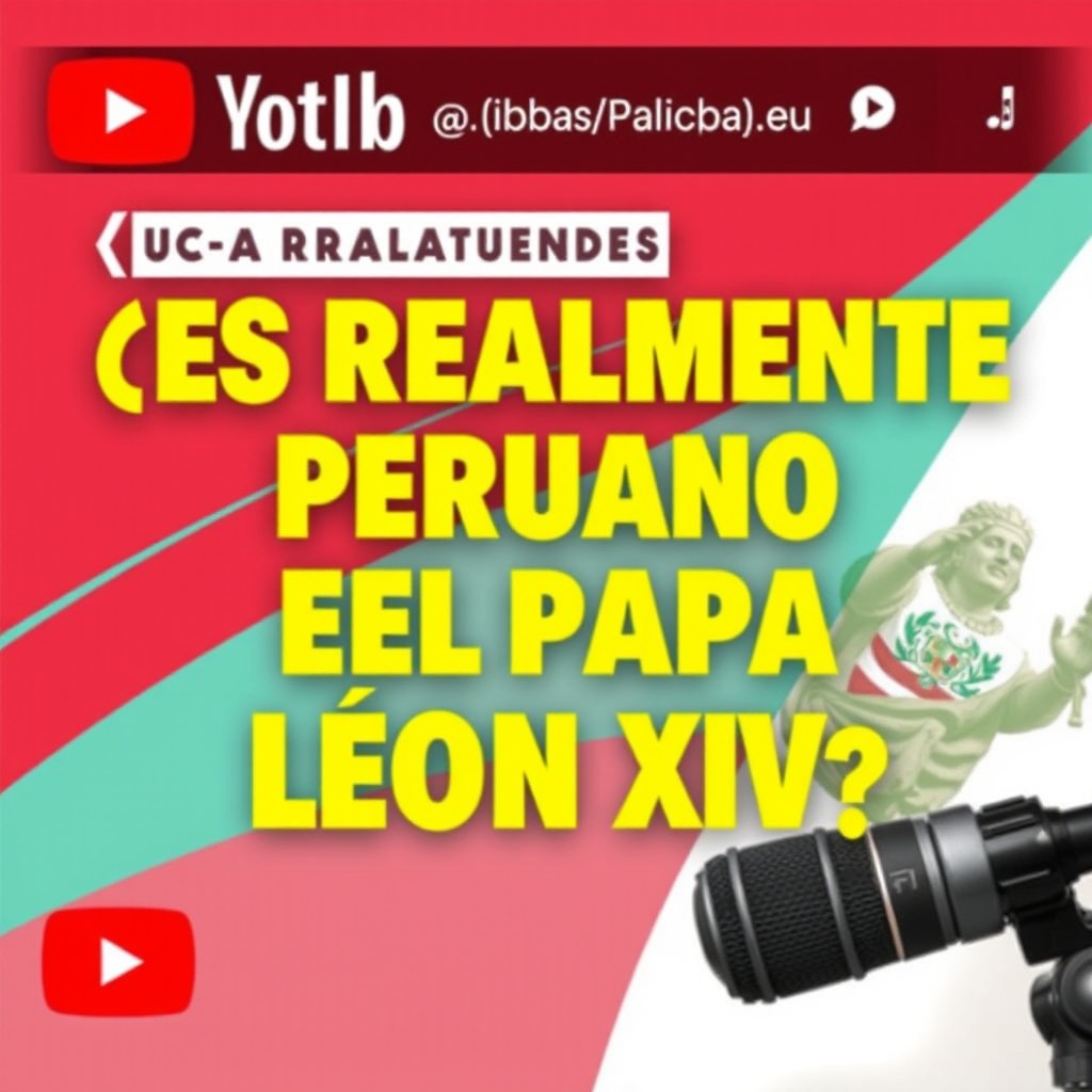 A YouTube thumbnail for a podcast episode titled '¿Es realmente peruano el papa León XIV?' The design should be vibrant and engaging, featuring a bold title in Spanish with dynamic typography