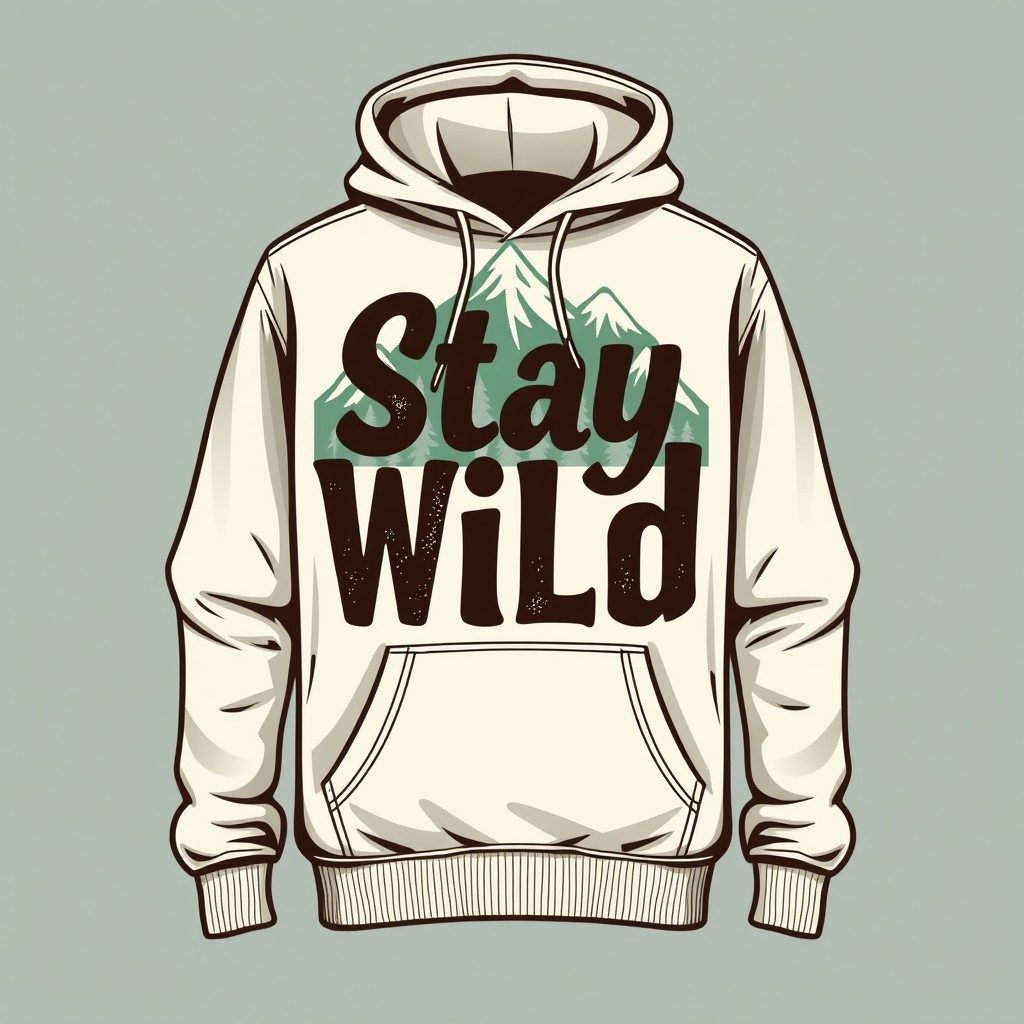 A stylish and modern hoodie design featuring bold lettering that says "Stay Wild" in an eye-catching font