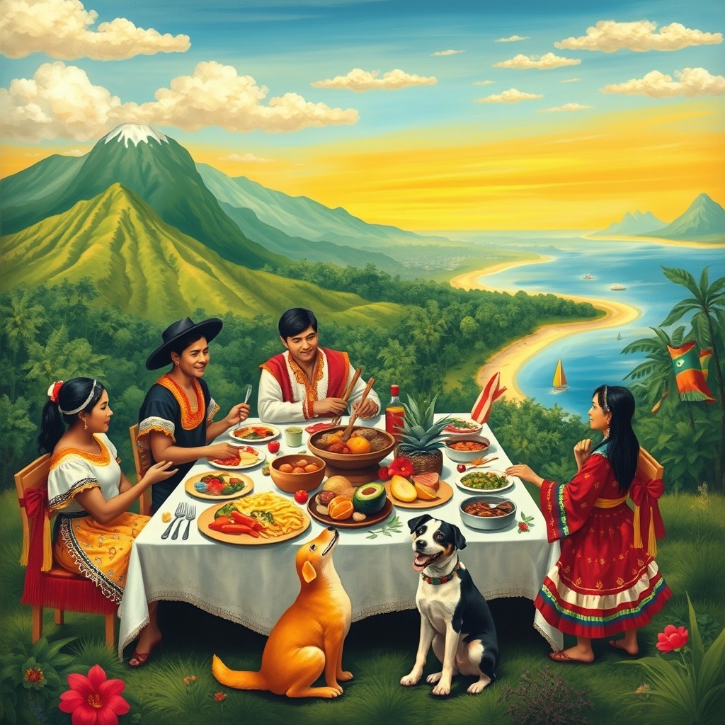 A vibrant and colorful depiction of a Peruvian landscape showcasing the diversity of Peru