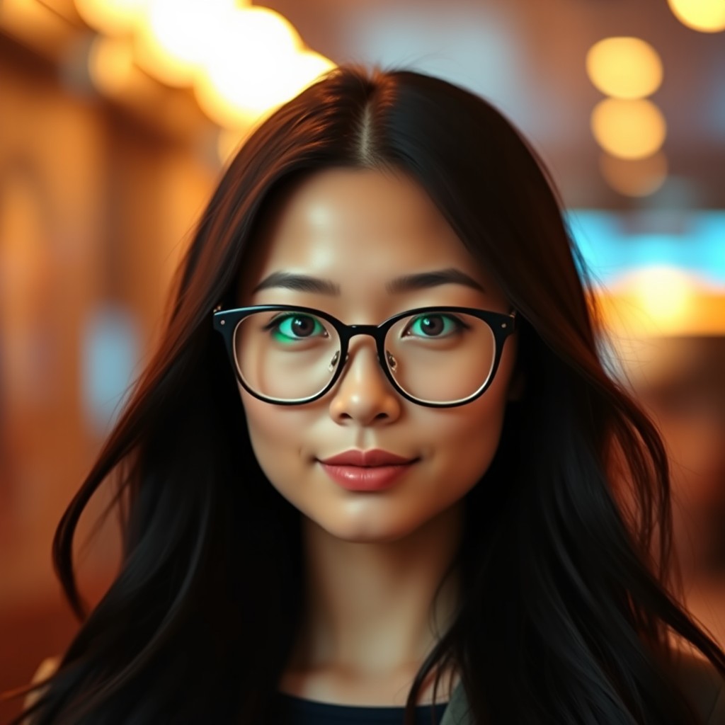 A beautiful Asian woman with stylish glasses, portrait style