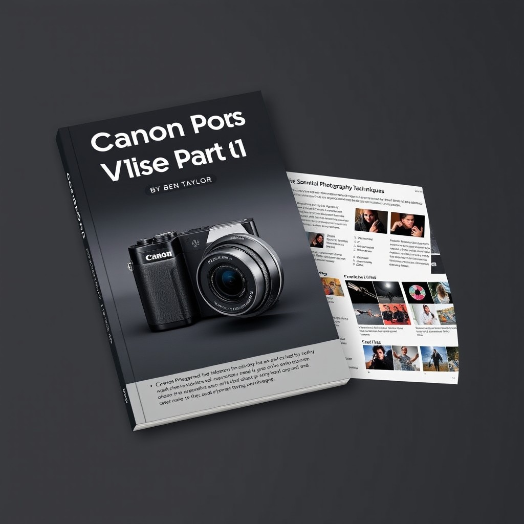 A sophisticated and visually appealing user guide for the Canon PowerShot V1 by Ben Taylor, formatted as a step-by-step resource for professional photography