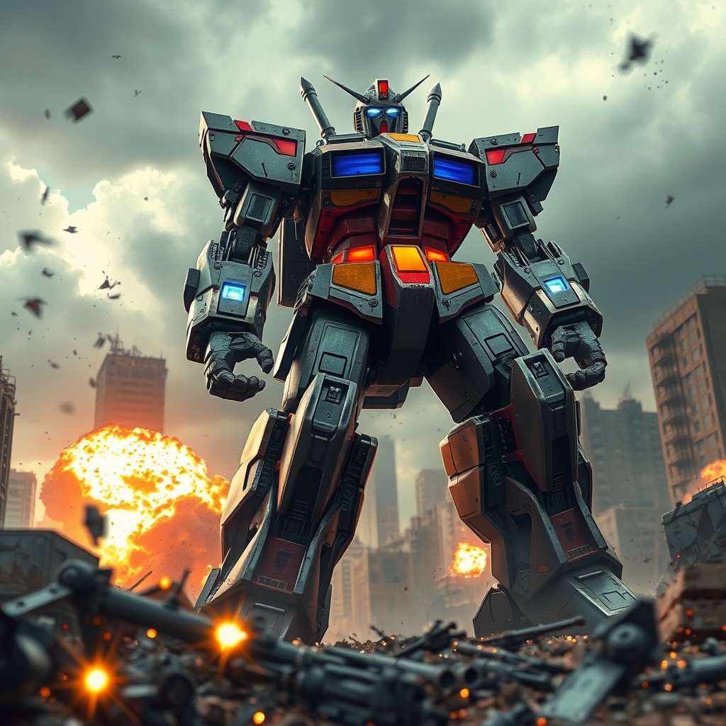 A stunningly detailed, futuristic giant robot model, based on the classic Japanese anime design