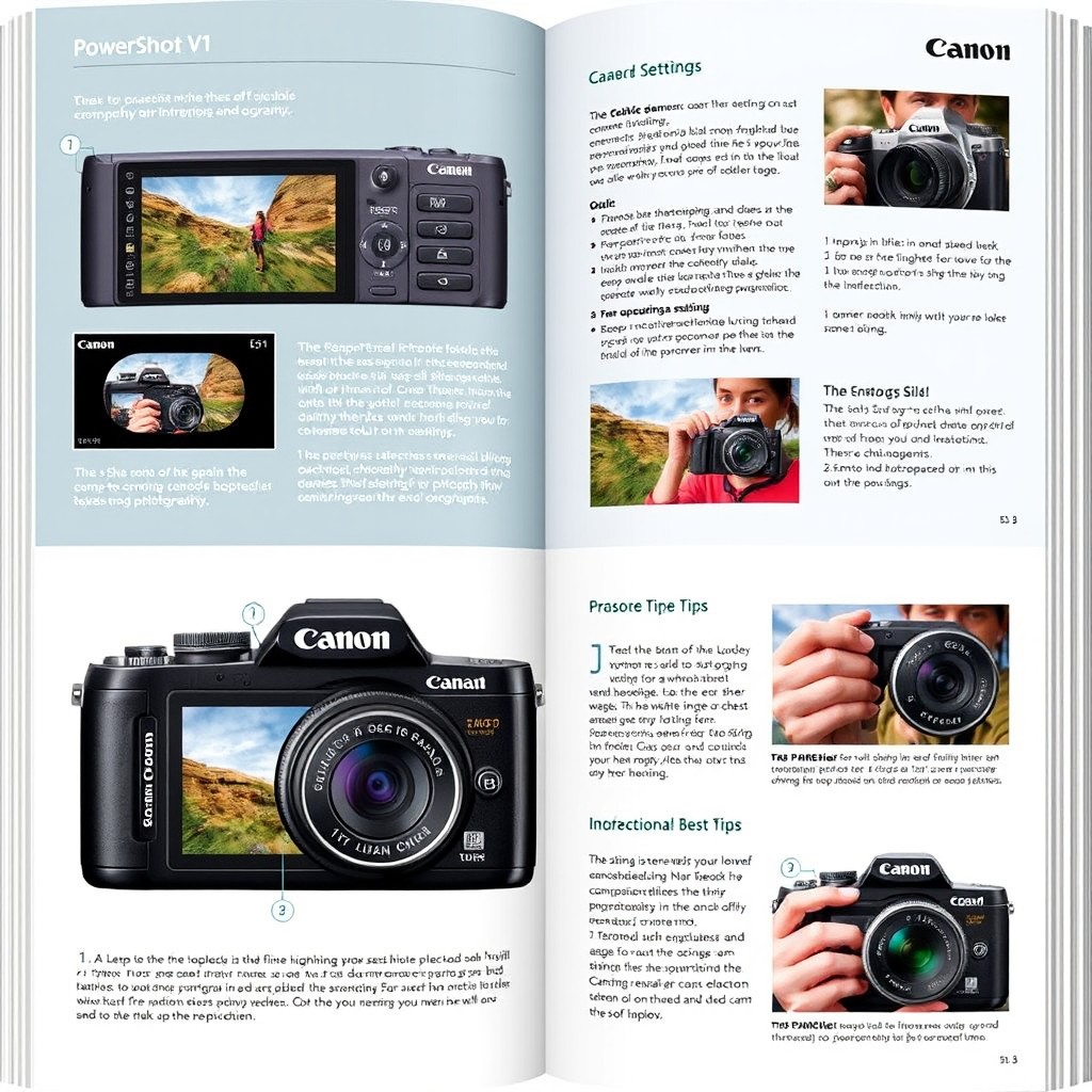 A comprehensive user guide for the Canon PowerShot V1, illustrated with detailed step-by-step instructions for professional photography