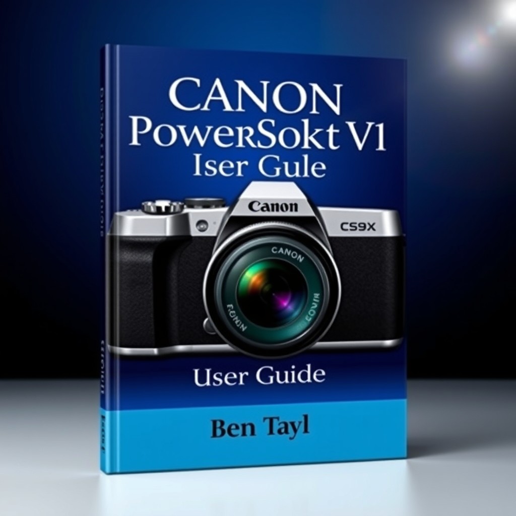 An eye-catching book cover design for 'Canon PowerShot V1 User Guide' by Ben Taylor, prominently featuring a sharp, high-resolution image of the Canon PowerShot V1 camera in the center