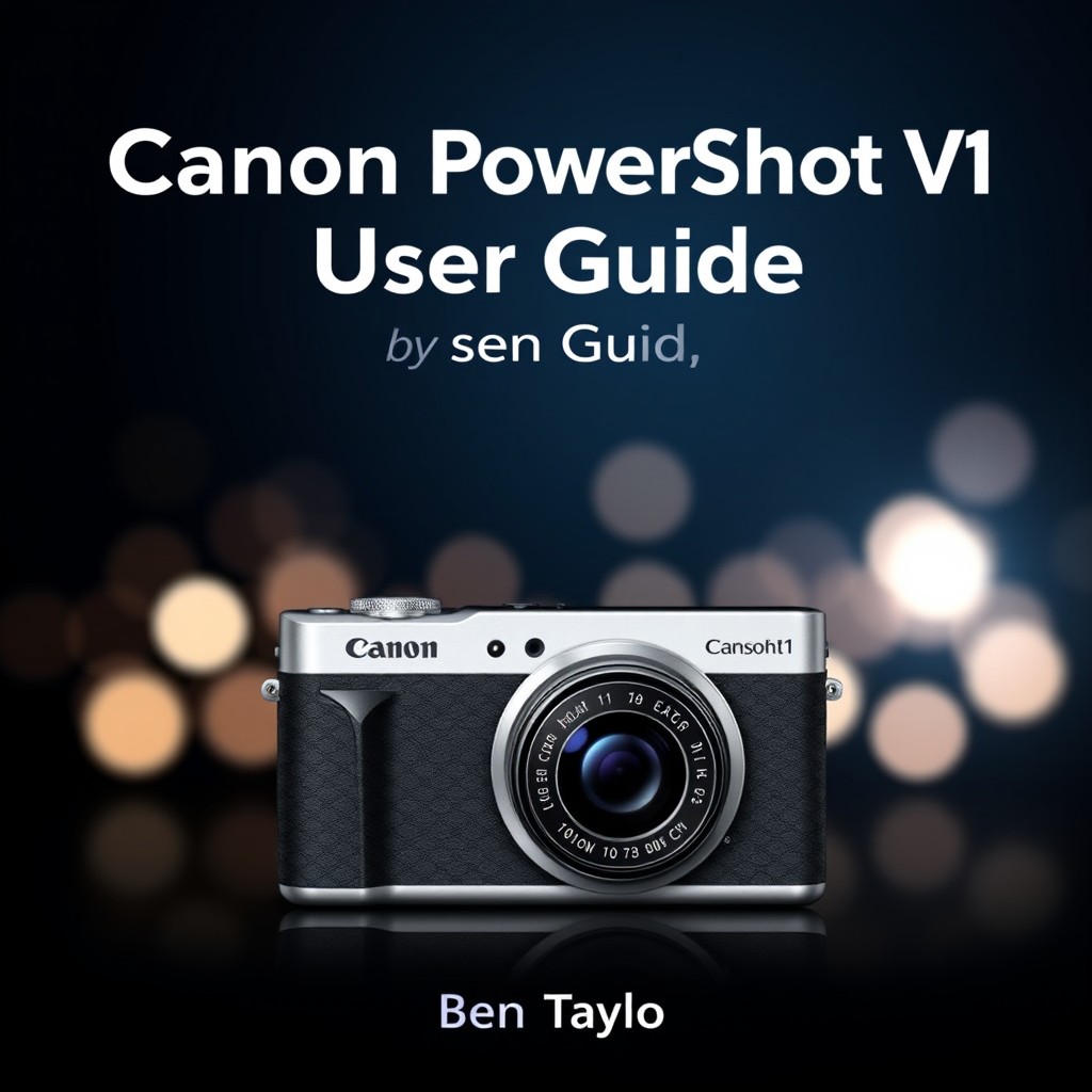 An attractive book cover design for 'Canon PowerShot V1 User Guide' by Ben Taylor, prominently featuring a crisp, high-resolution image of the Canon PowerShot V1 camera in the foreground