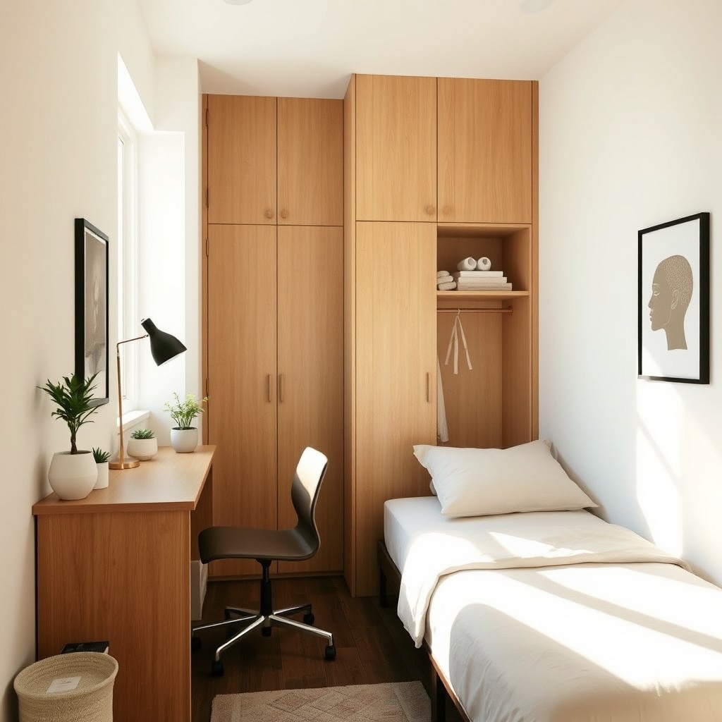 A beautifully organized small room featuring a simple yet elegant design