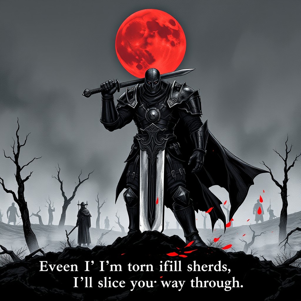 A dark gothic phone wallpaper inspired by Berserk, featuring Guts standing in full Berserker armor, holding the massive Dragonslayer sword with an expression of rage and unwavering determination