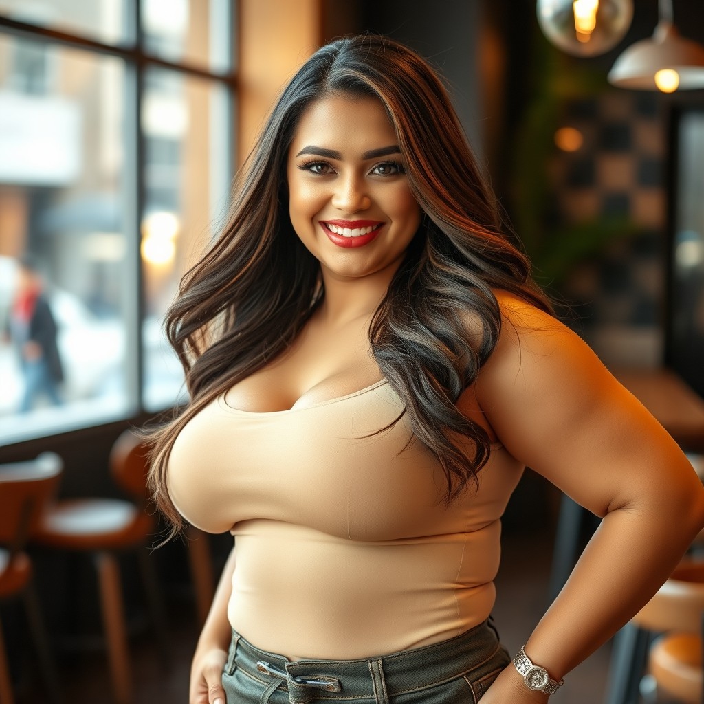 A voluptuous and attractive woman with a curvy figure, exuding confidence and allure