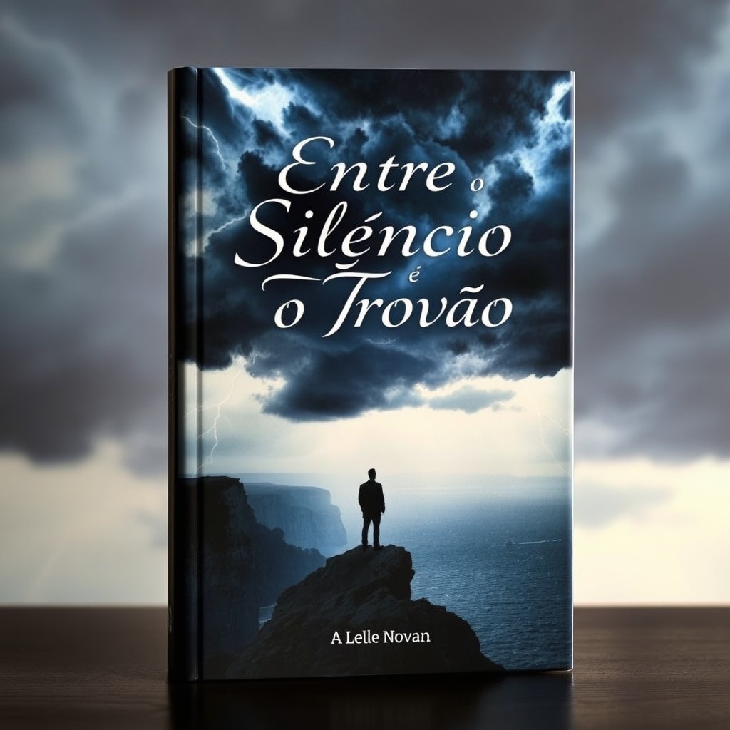 A captivating book cover for a novel titled "Entre o Silêncio e o Trovão"