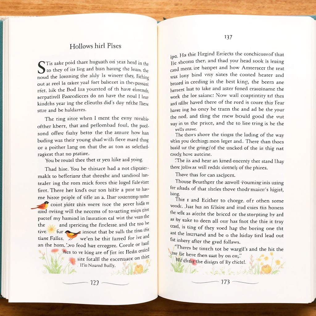 A beautifully designed book page layout featuring elegant typography and a harmonious balance of text and illustrations
