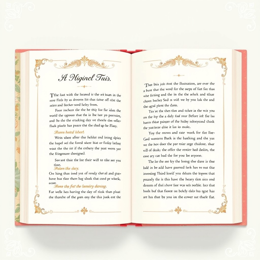 A visually appealing book page design featuring an elegant layout with a harmonious balance of text and illustrations