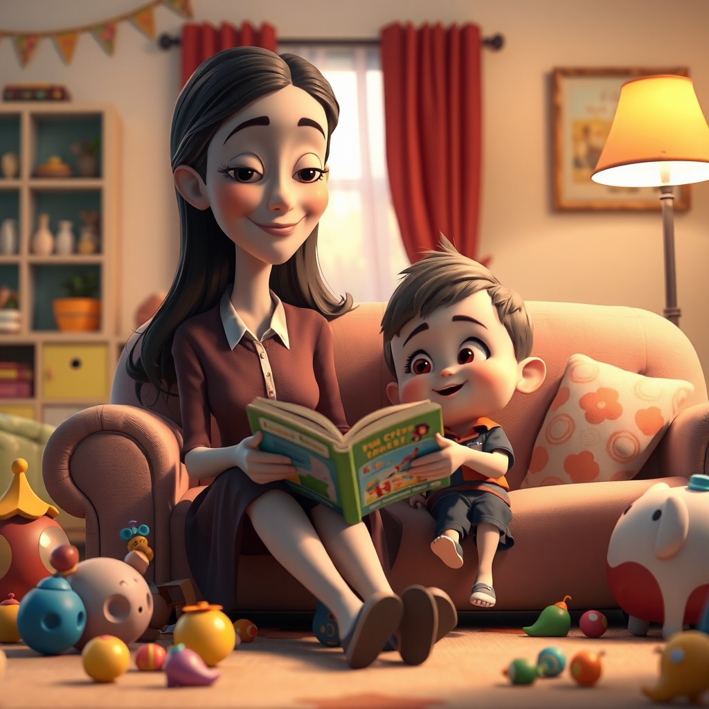 A 3D Pixar-style illustration featuring a babysitter who appears normal yet has an air of mystery