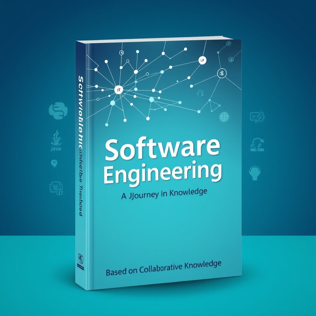 A visually striking book cover design for a software engineering book, inspired by Wikipedia articles