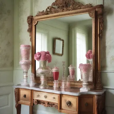The grand mirror in the Victorian mansion's dressing room reflected the array of pomatum containers on the elegant vanity table.