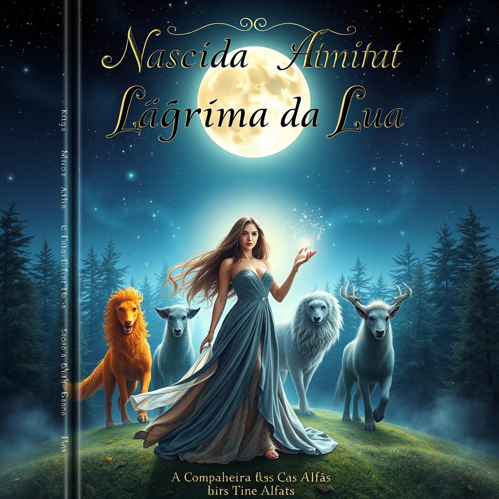 A book cover design for 'Nascida da Última Lágrima da Lua - A Companheira dos Cinco Alfás'