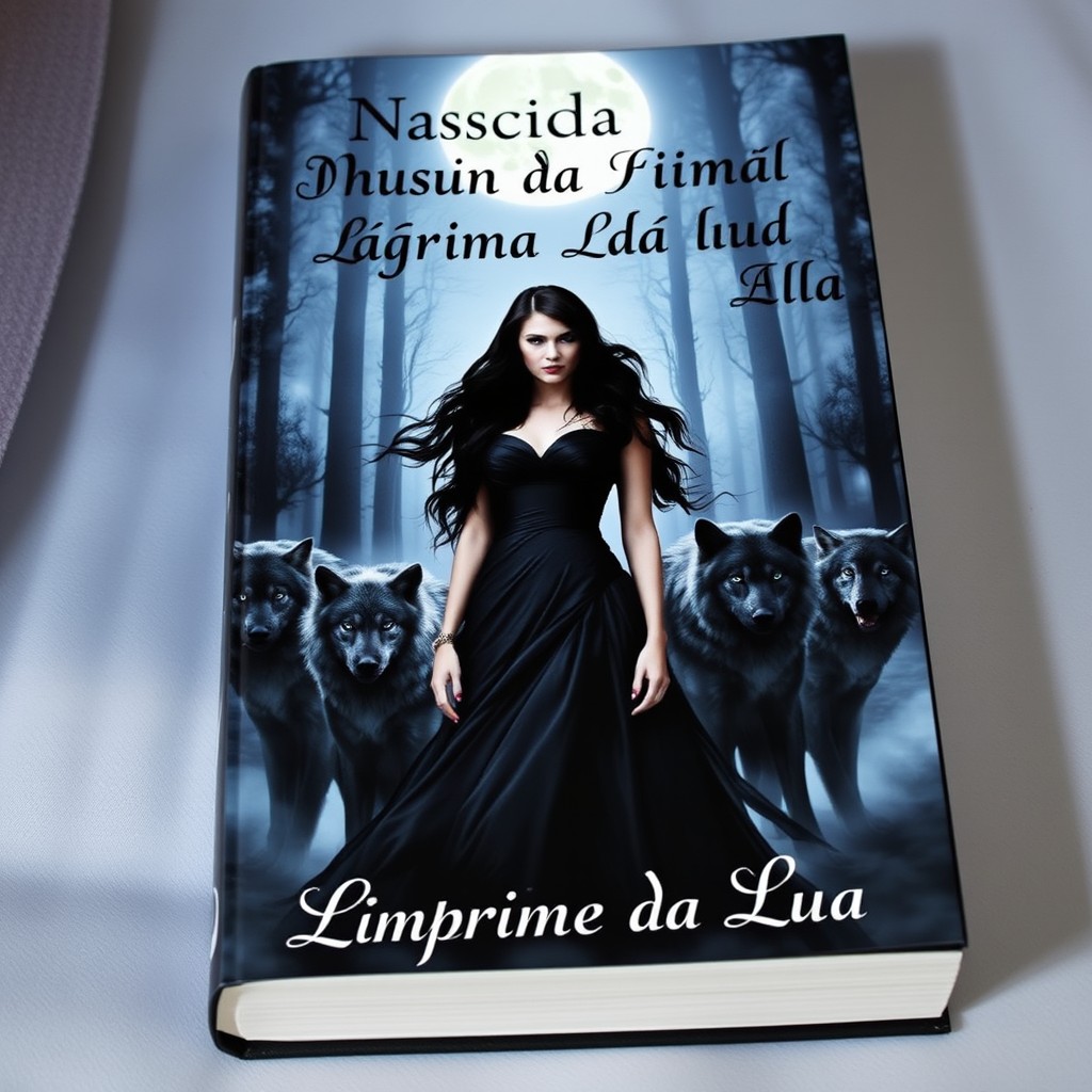 A captivating book cover for a dark romance novel titled "Nascida da Última Lágrima da Lua - A Companheira dos Cinco Alfas"