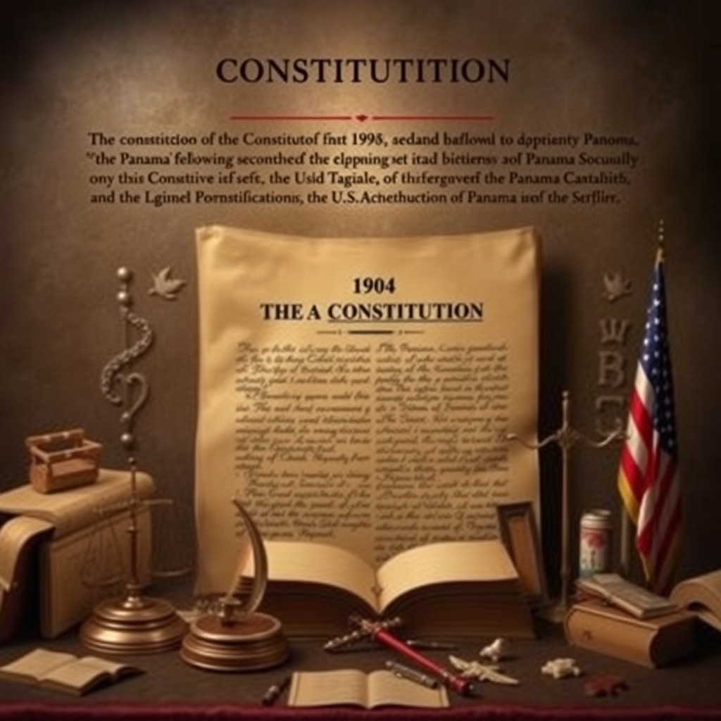 A historical representation of the 1904 Constitution of Panama, showcasing its adoption following Panama's separation from Colombia in 1903