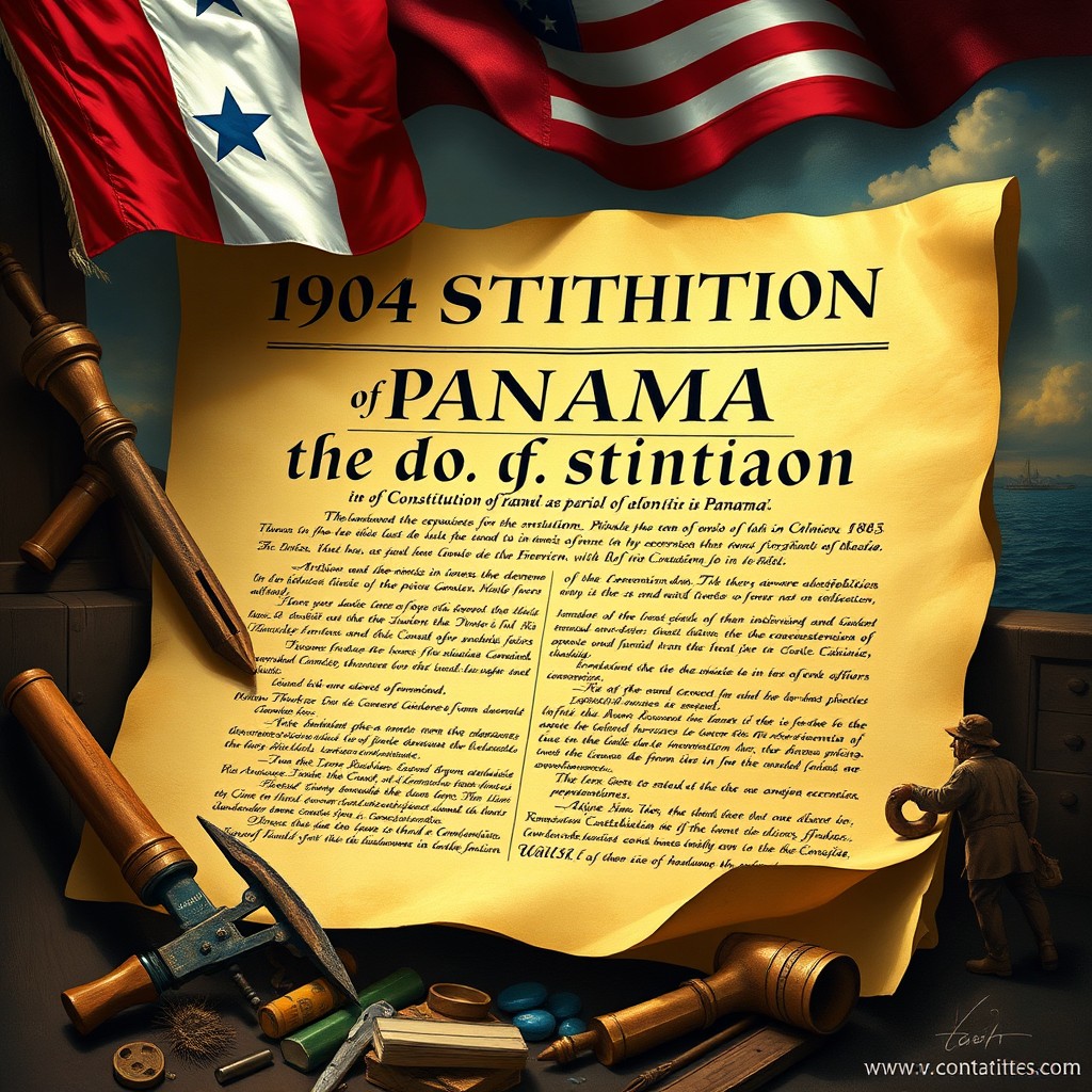 An artistic representation of the 1904 Constitution of Panama, symbolizing the separation of Panama from Colombia in 1903