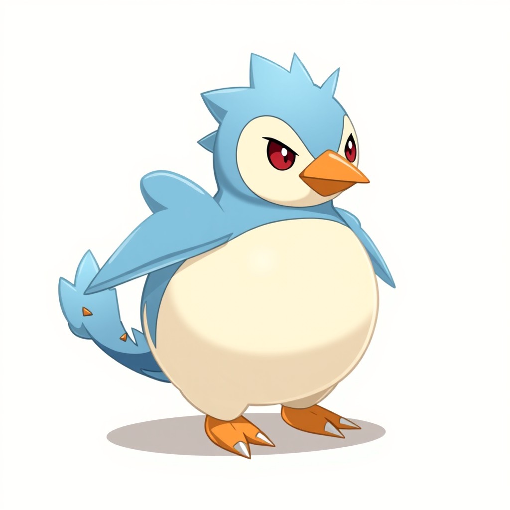 Design a Fakemon named Frigguin, a baby stage Water/Ice creature inspired by a penguin chick and icebird hybrid