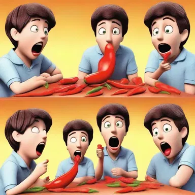In the movie, the character bravely eats a whole hot pepper, which leads to a hilarious reaction from his friends.