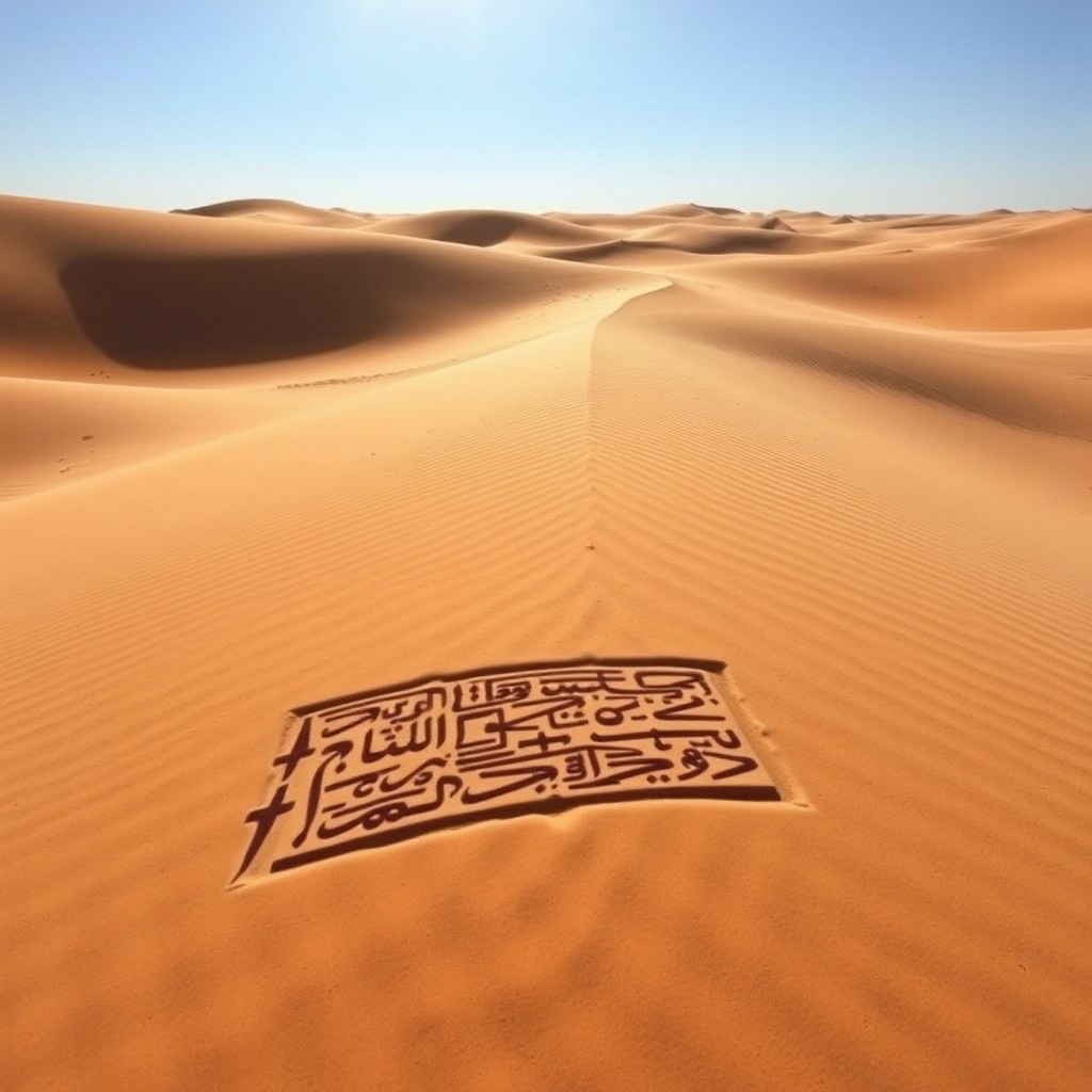 A tranquil desert scene in Iraq with a vast expanse of sand dunes under a clear blue sky