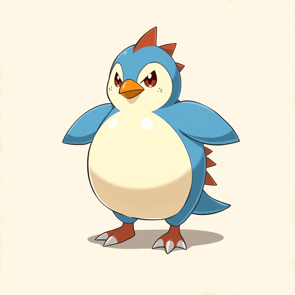 Design a fakemon named Frigguin, a baby stage Water/Ice creature inspired by a penguin chick and icebird hybrid