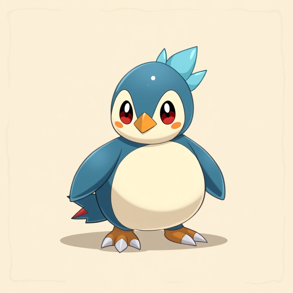 Design a fakemon named Frigguin, a baby stage Water/Ice creature inspired by a penguin chick and icebird hybrid