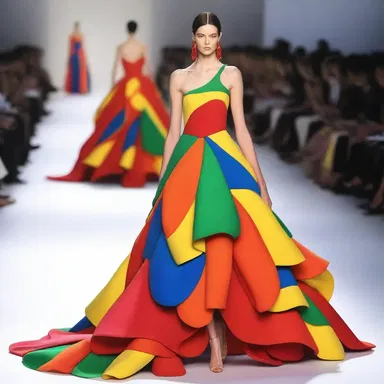 The renowned designer showcased a stunning gown inspired by the vibrant colors and shapes of hot peppers on the runway.