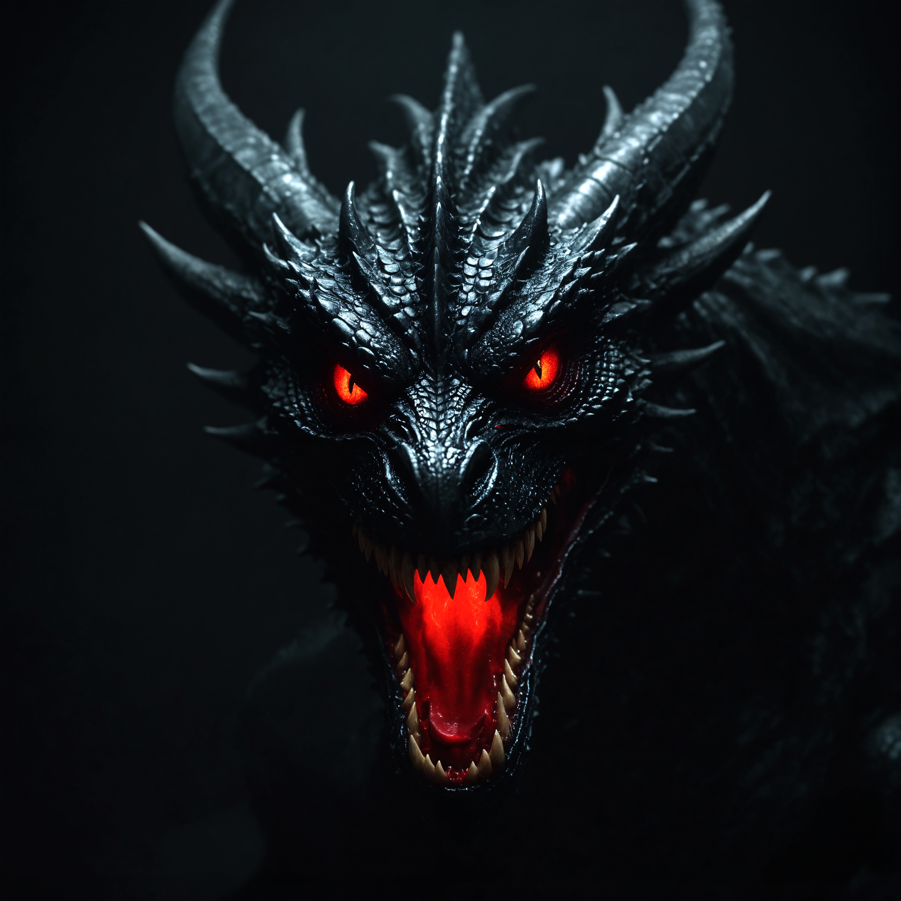 Fierce Black Dragon Close-Up: A Fiery Showcase of Power and Majesty