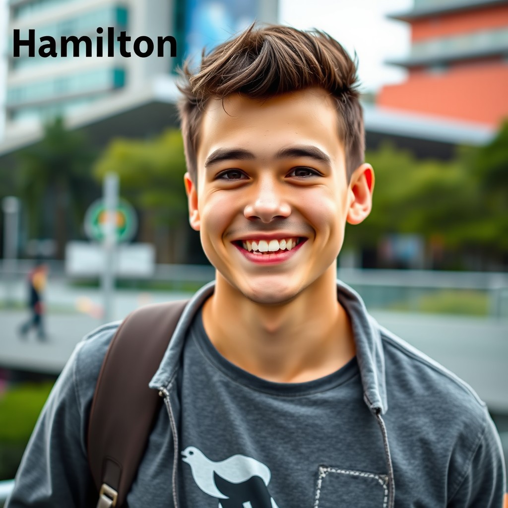 A vibrant portrait of a 26-year-old person named Hamilton, showcasing a youthful and energetic demeanor