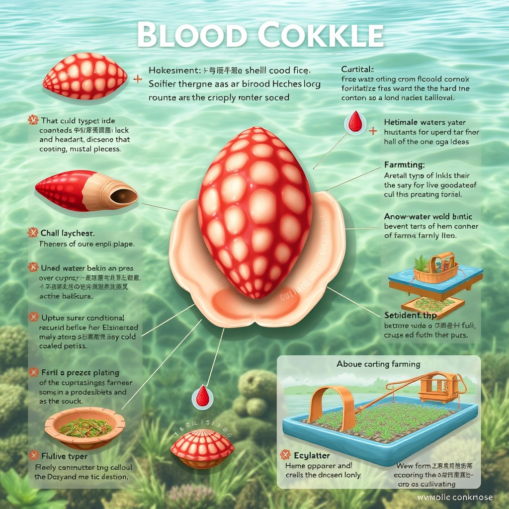 An informative illustration showcasing the Blood Cockle, a type of clam