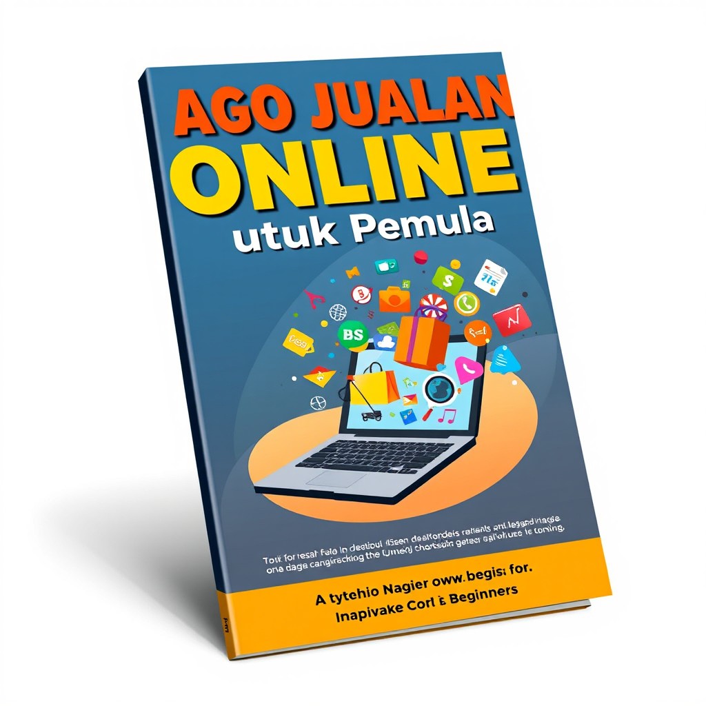 An eye-catching ebook cover for 'Jago Jualan Online untuk Pemula', featuring vibrant colors and modern design elements