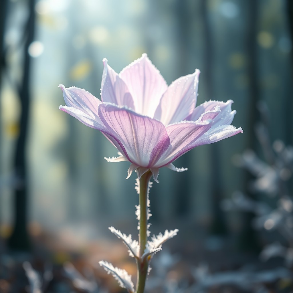 A stunning mythical flower called Lunebloom, showcasing a mesmerizing blend of lilac and white colors