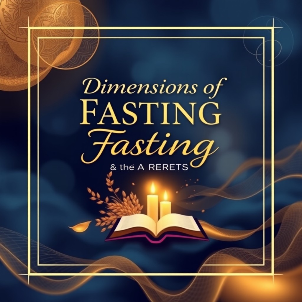 A stunning book cover design for the title "Dimensions of Fasting & Prayer Secrets"