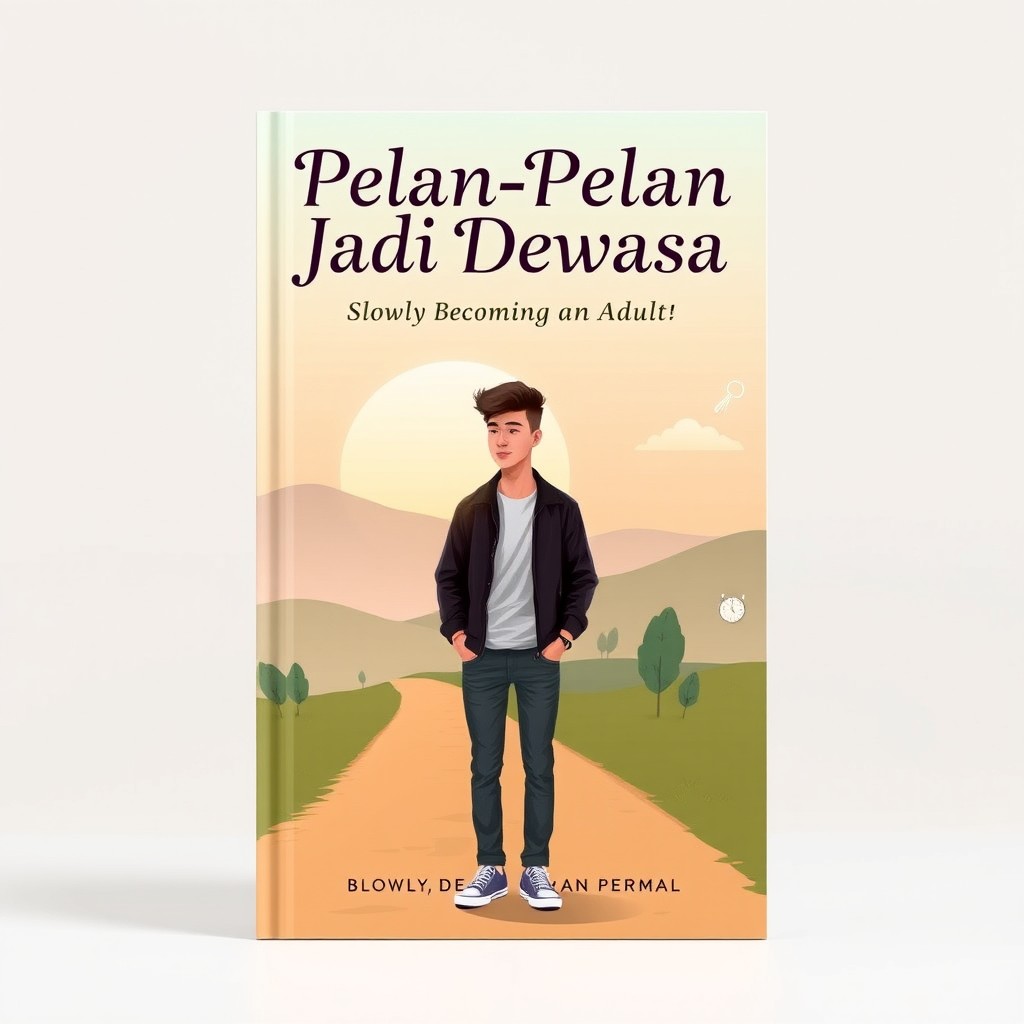 A book cover design for a title "Pelan-Pelan Jadi Dewasa" (Slowly Becoming an Adult)