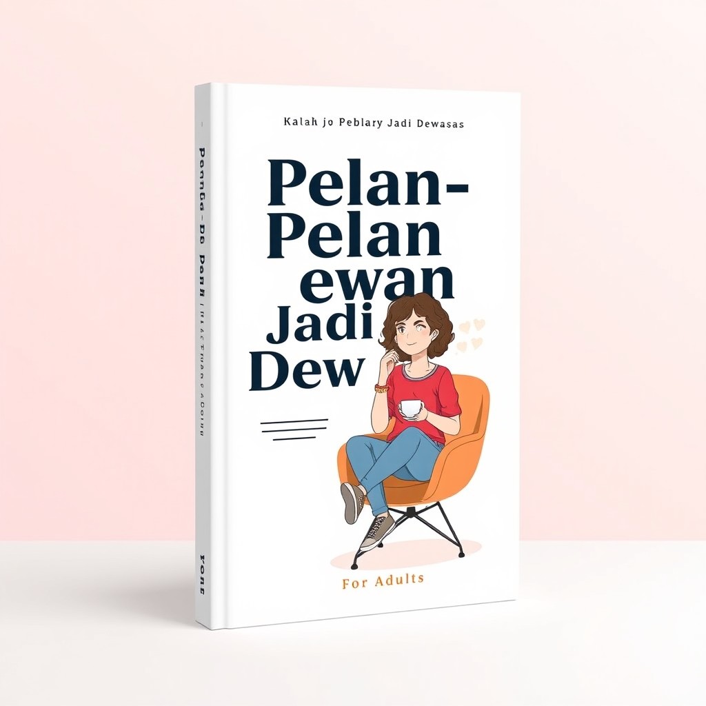 A book cover design for a title "Pelan-Pelan Jadi Dewasa" featuring a modern, minimalist aesthetic