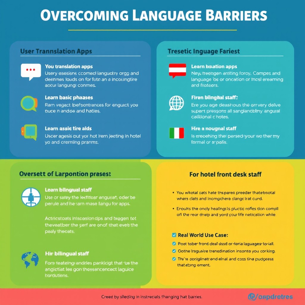 An informative and visually engaging infographic layout on the topic "Overcoming Language Barriers"